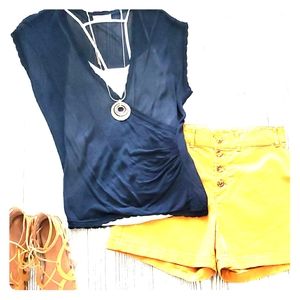 Vintage 90s Giorgio Armani Navy Knit Faux Wrap Top